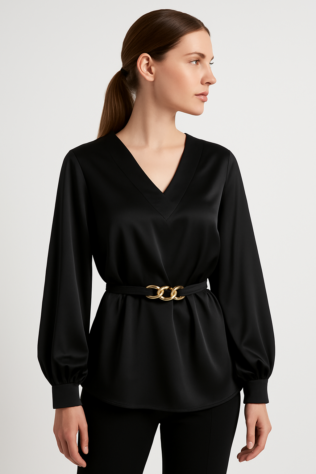 بلوزه ستان ساده حزام 337 كارفن