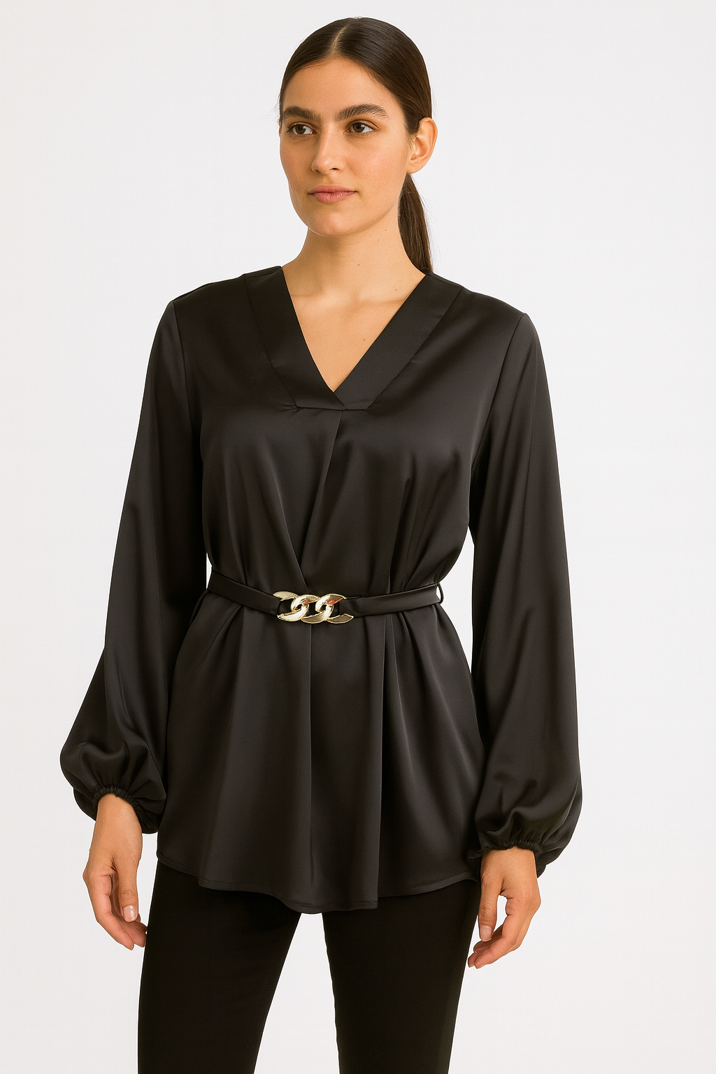 بلوزه ستان ساده حزام 337 كارفن